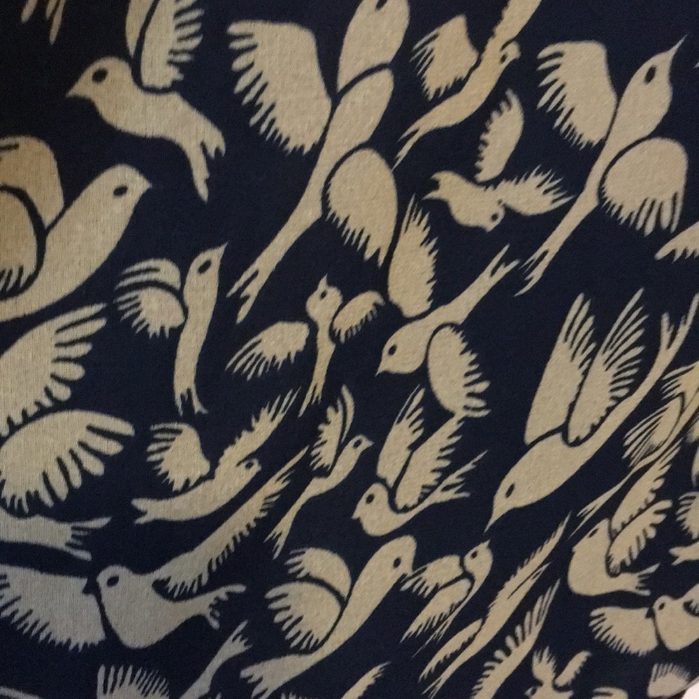 Navy blouse, bird print